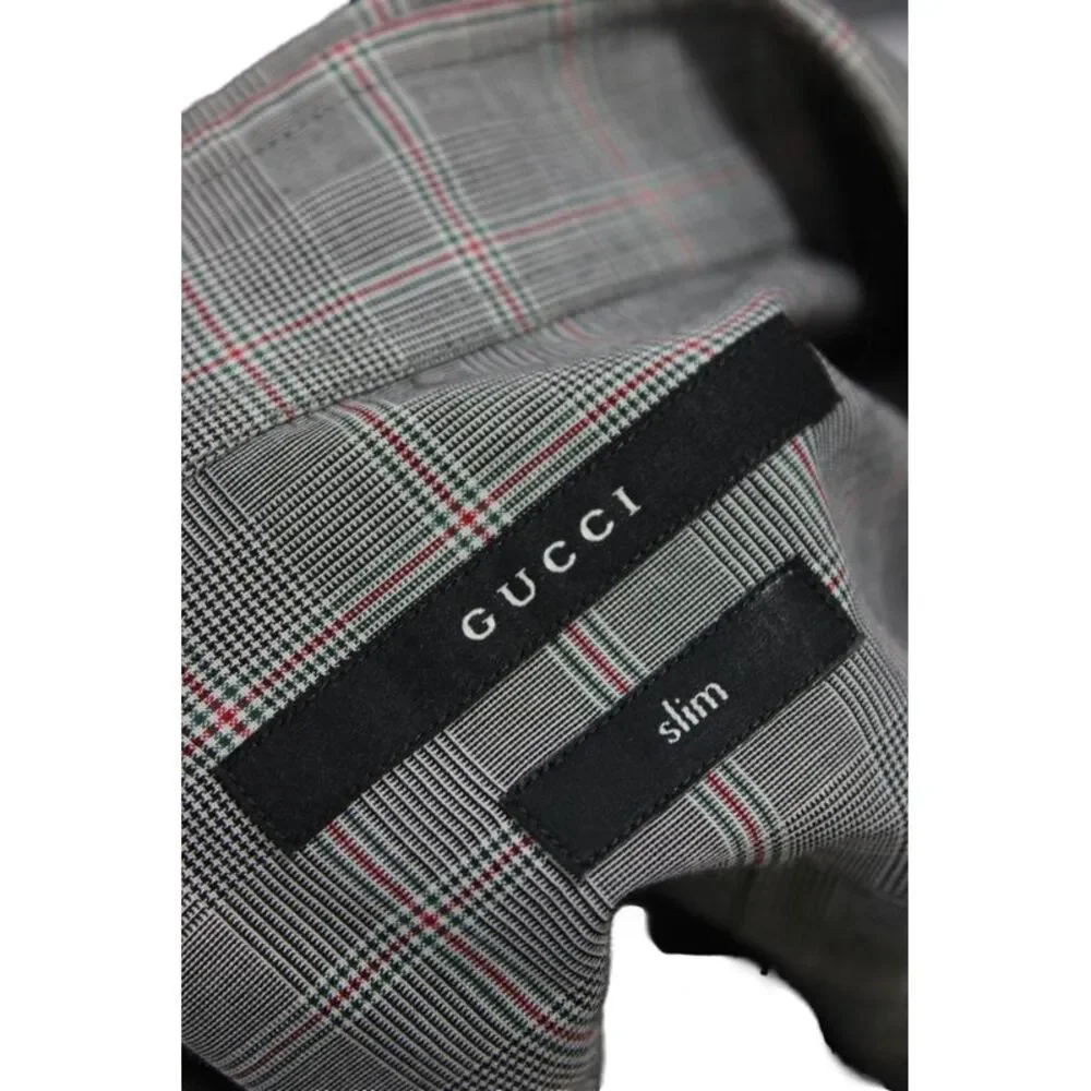 Gucci Mens Cotton Plaid Print Long Sleeve Button-Down Shirt Gray Size 43